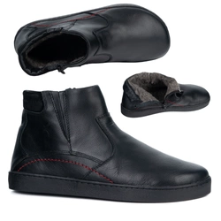 Buty męskie barefoot zimowe skórzane 756MP polskie obuwie z naturalnej skóry ocieplane czarne