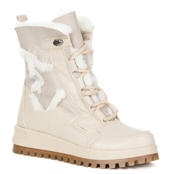 Buty damskie zimowe Olivier Clara beżowe skórzane ocieplane wełną owczą