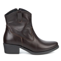 Olivier Dakota – eleganckie botki damskie skórzane ciemno brązowe kowbojki