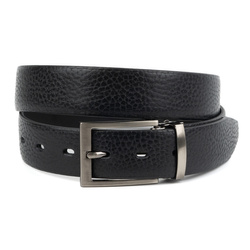 Pasek męski skórzany do spodni z klasyczną klamrą tłoczony czarny 20.35