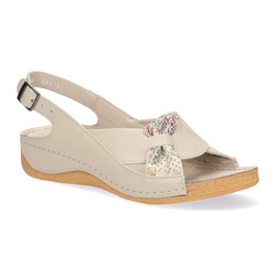 Skórzane sandały damskie błyszczące Pollonus Wanilia Verona 5-0686-064