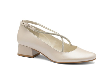 Czółenka skórzane niskie z ozdobnymi paseczkami na krzyż beż BUTDAM