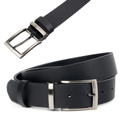 Pasek męski skórzany do spodni z klasyczną klamrą tłoczony czarny T8.35