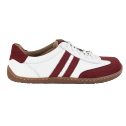 Buty BAREFOOT damskie skórzane minimalistyczne 1287 białe z bordowym nubukiem sneakersy