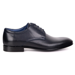 Buty męskie skórzane wizytowe Olivier 484 granatowe – klasyczne półbuty derby