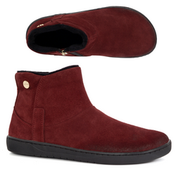 Damskie botki barefoot zimowe skórzane ocieplane futerkiem Olivier 202MP bordowe