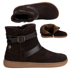 Damskie botki barefoot zimowe skórzane ocieplane futerkiem Olivier JASPER brązowe