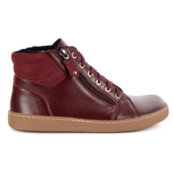 Damskie minimalistyczne buty skórzane zimowe barefoot 1293 bordo z nubukiem