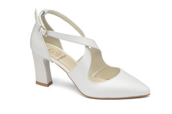 Czółenka z paskami na słupku biały Iga