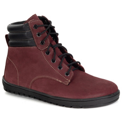 Botki damskie BAREFOOT skórzane 1796 POL bordowe nubuk