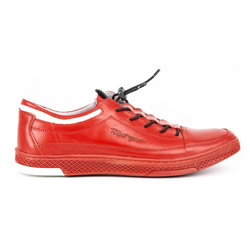 Buty męskie skórzane casual K22 czerwone z czerwonym spodem